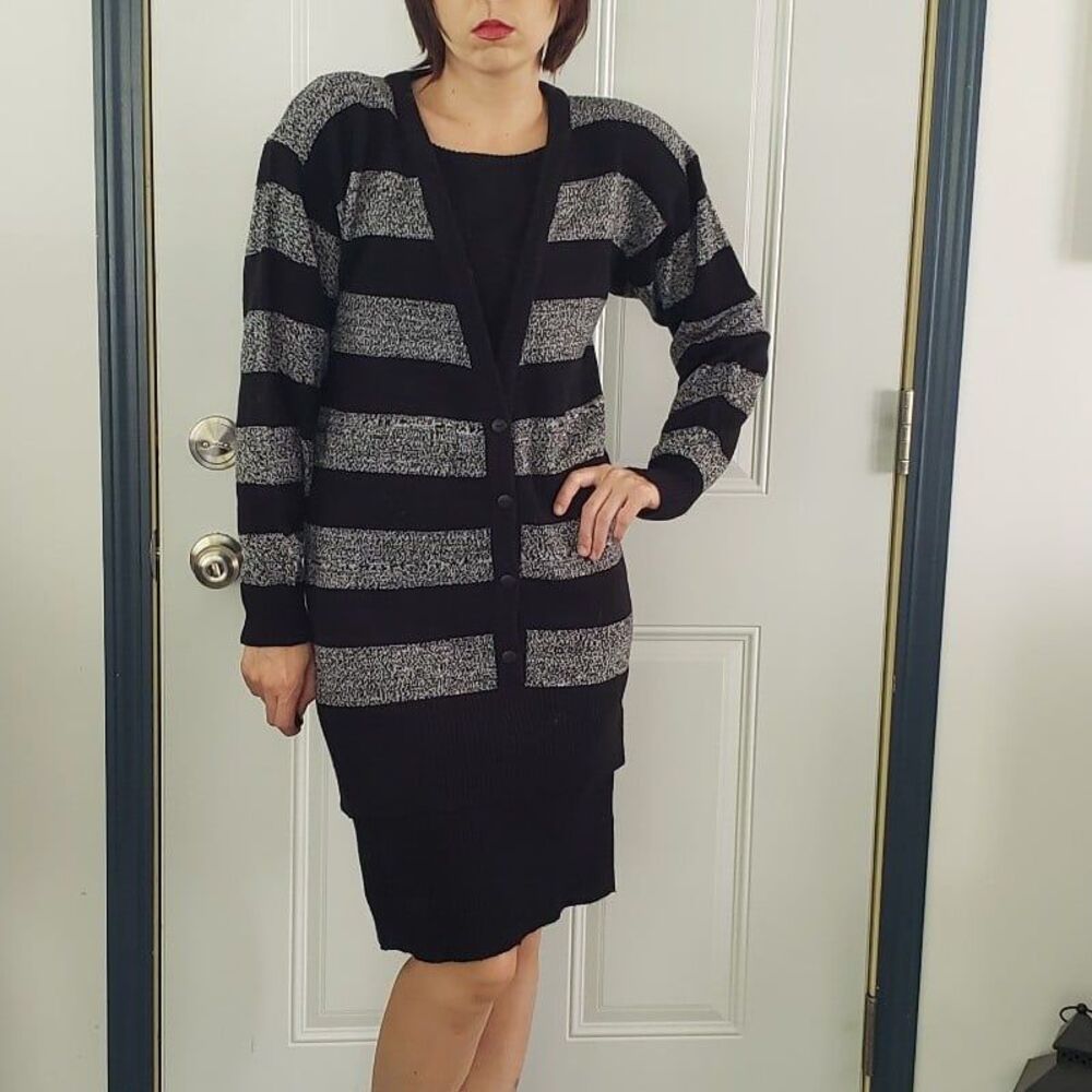 80s Black and White‎ Striped Sweater Dress